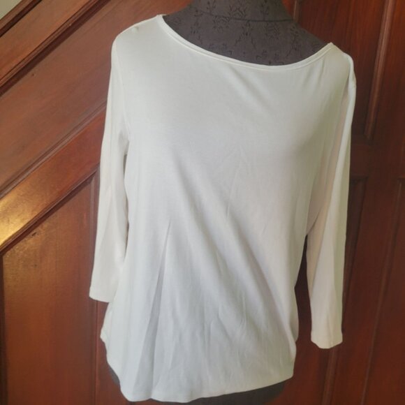 Talbots Womens Pima Cotton Tee Size L - White - Picture 1 of 4